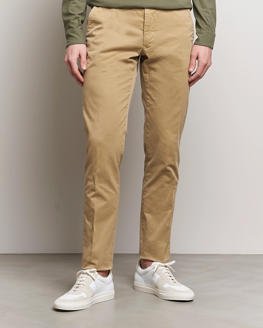 Homme | Pantalons | Incotex | Slim Fit Garment Dyed Slacks Beige