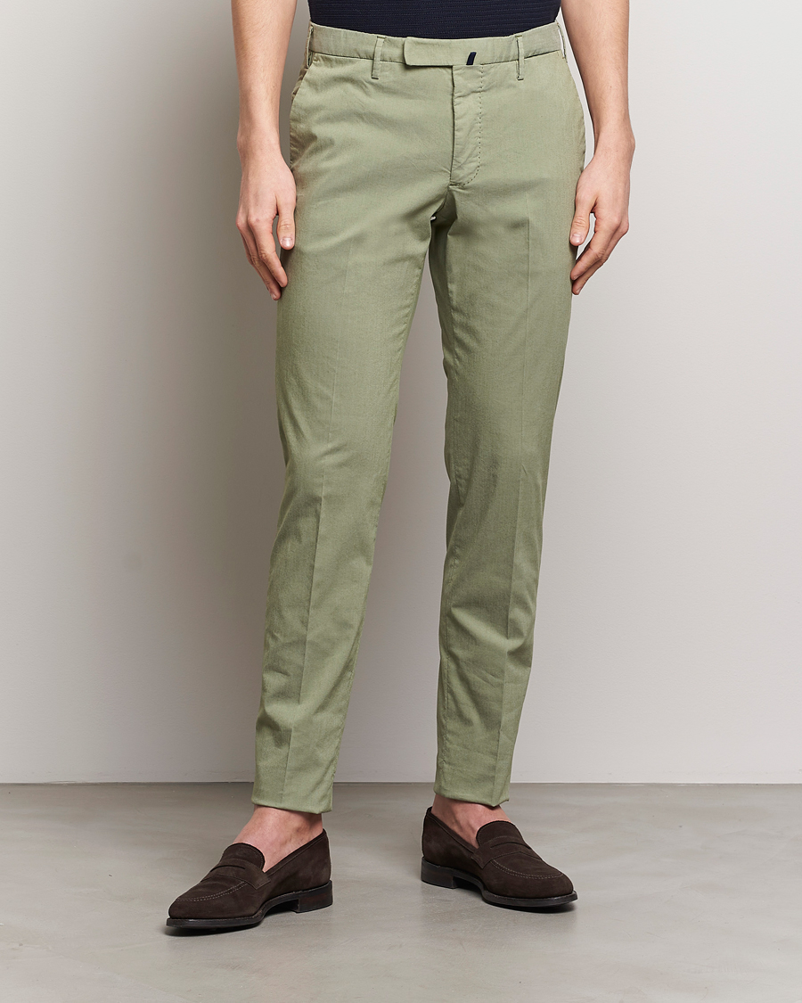 Homme | Chinos | Incotex | Slim Fit Washed Cotton Comfort Trousers Olive