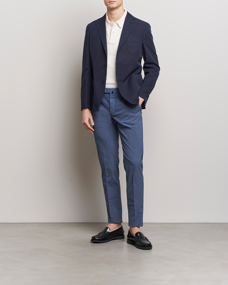 Homme | Pantalons | Incotex | Slim Fit Washed Cotton Comfort Trousers Dark Blue