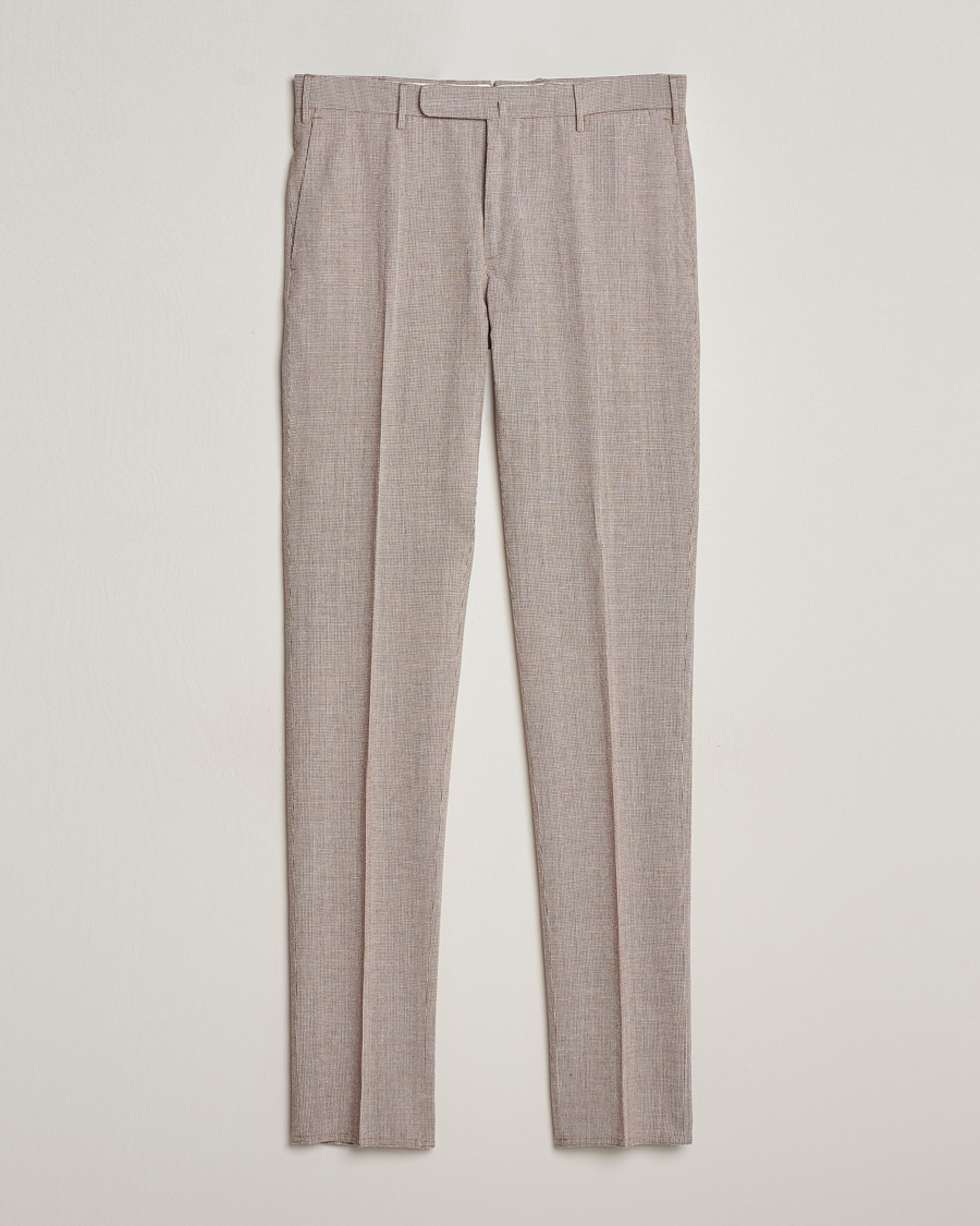 Homme | Pantalons | Incotex | Slim Fit Cotton/Linen Micro Houndstooth Trousers Beige