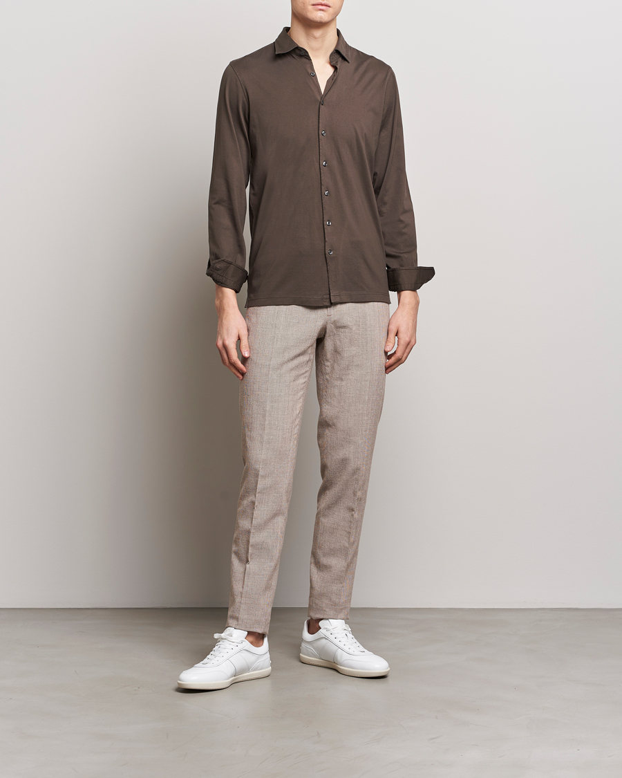 Homme | Pantalons | Incotex | Slim Fit Cotton/Linen Micro Houndstooth Trousers Beige