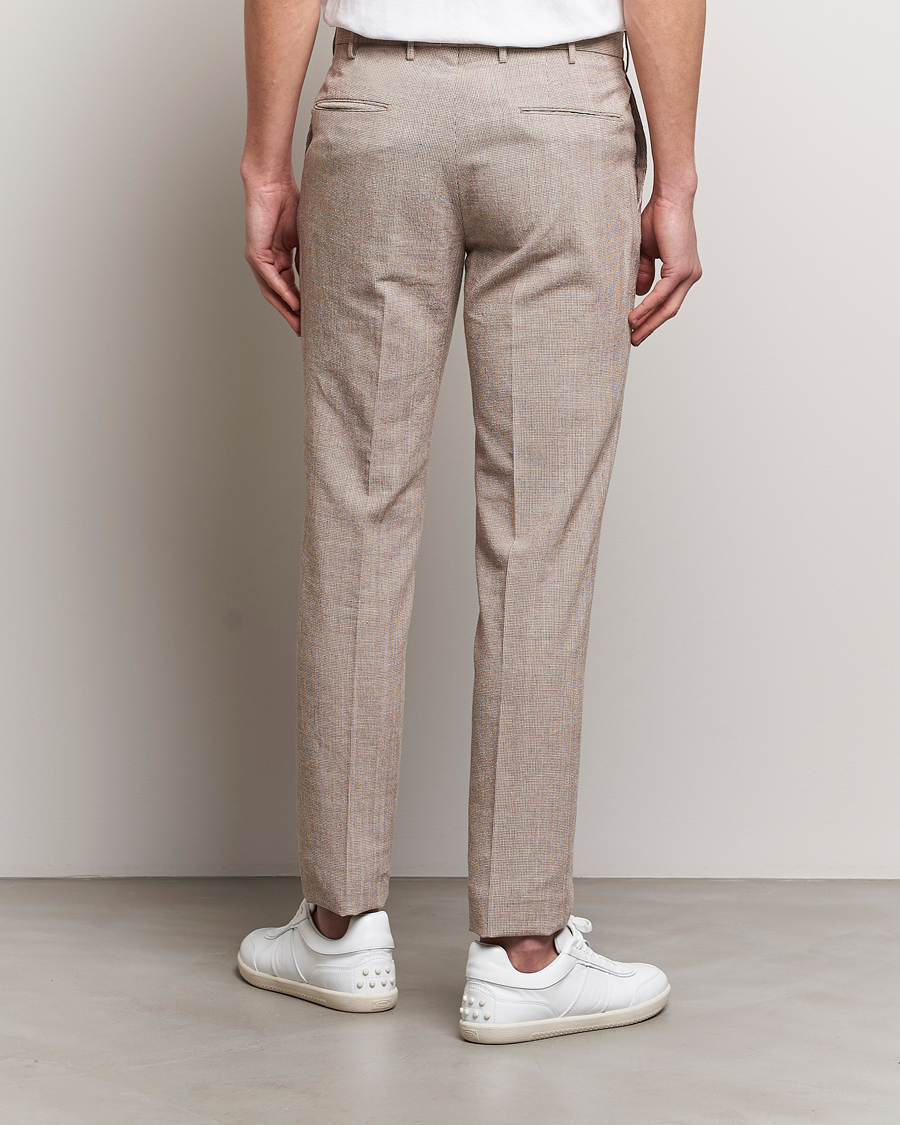Homme | Pantalons | Incotex | Slim Fit Cotton/Linen Micro Houndstooth Trousers Beige