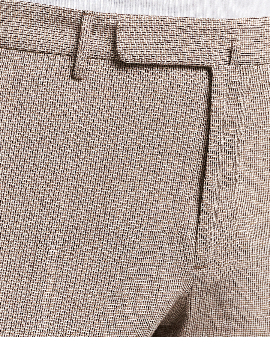 Homme | Pantalons | Incotex | Slim Fit Cotton/Linen Micro Houndstooth Trousers Beige