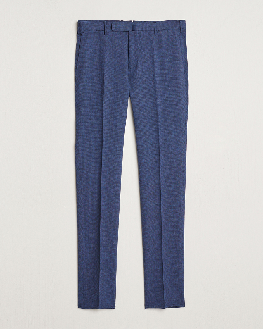 Homme | Pantalons | Incotex | Slim Fit Cotton/Linen Micro Houndstooth Trousers Dark Blue
