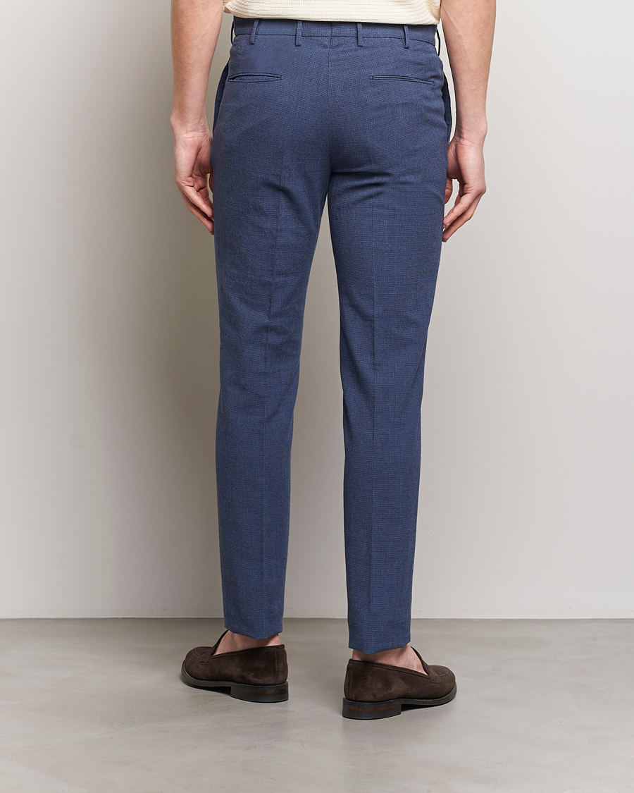 Homme | Pantalons | Incotex | Slim Fit Cotton/Linen Micro Houndstooth Trousers Dark Blue