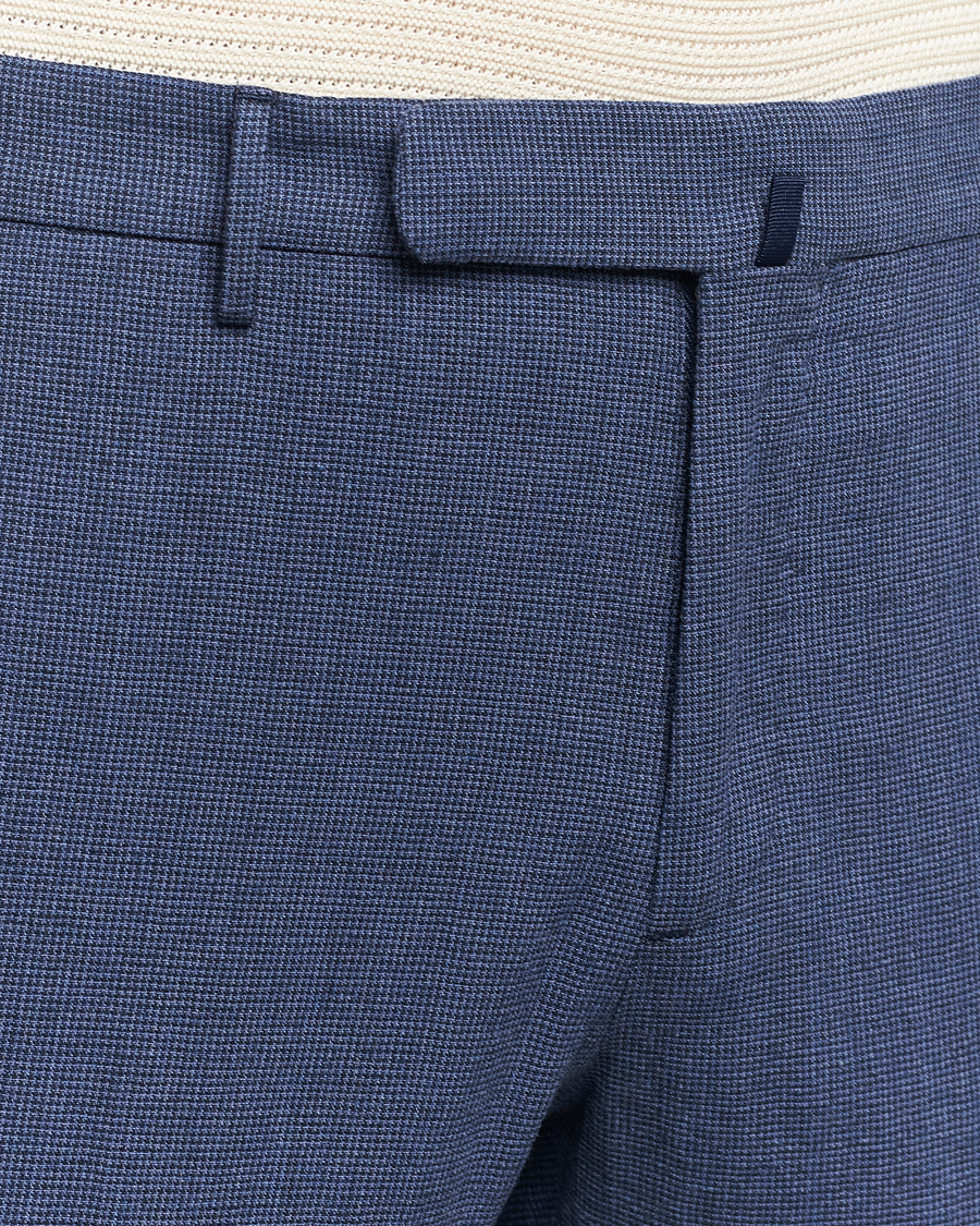 Homme | Pantalons | Incotex | Slim Fit Cotton/Linen Micro Houndstooth Trousers Dark Blue