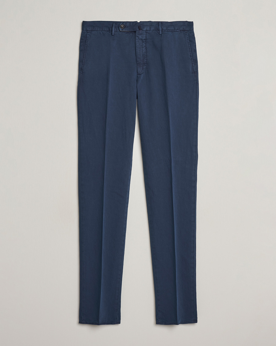 Homme | Pantalons | Incotex | Regular Fit Comfort Cotton/Linen Trousers Navy