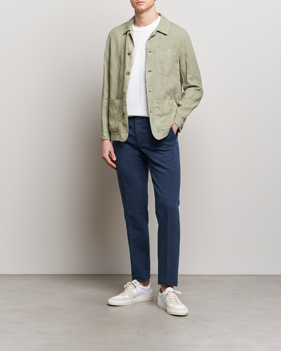 Homme | Pantalons | Incotex | Regular Fit Comfort Cotton/Linen Trousers Navy