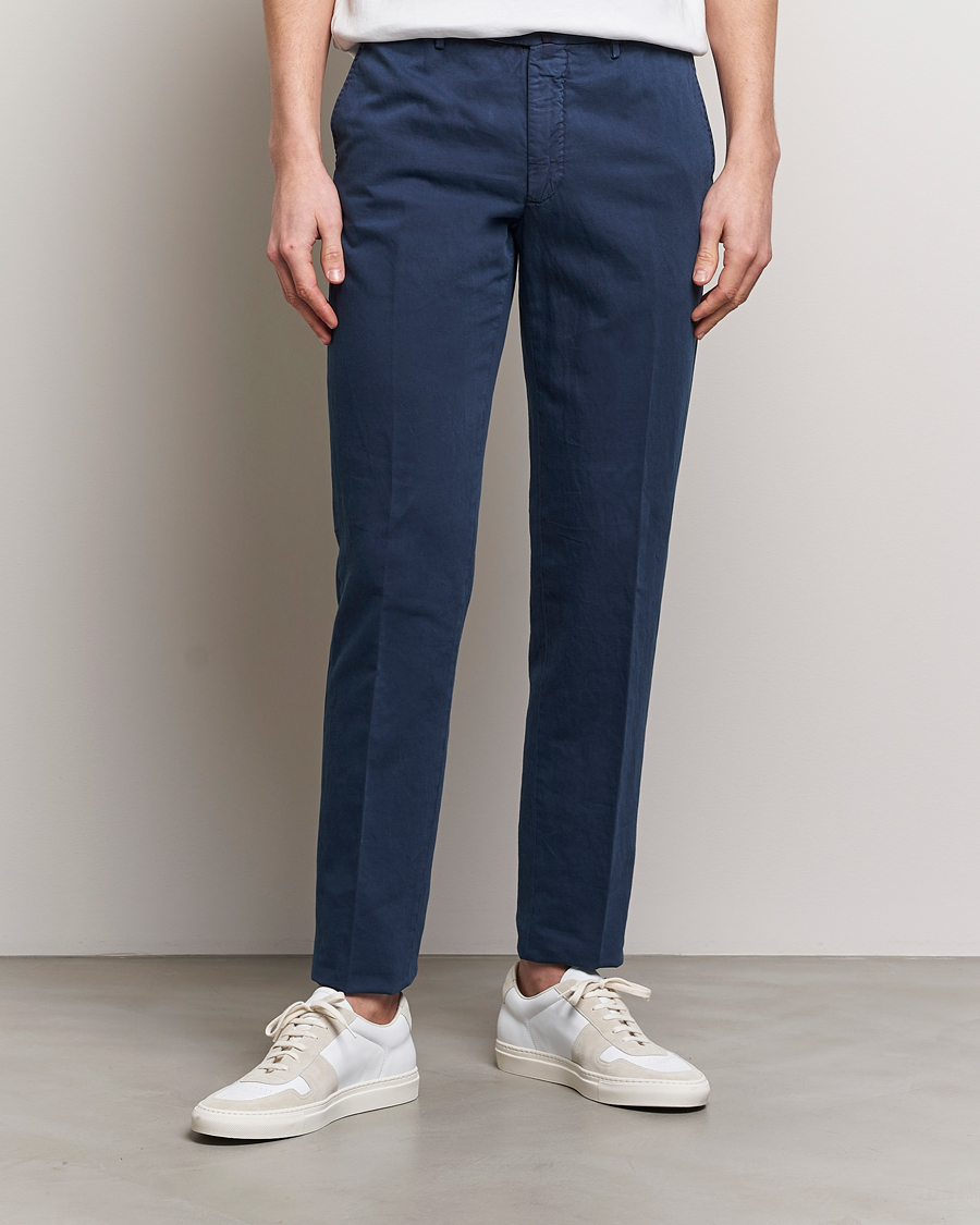 Homme | Incotex | Incotex | Regular Fit Comfort Cotton/Linen Trousers Navy