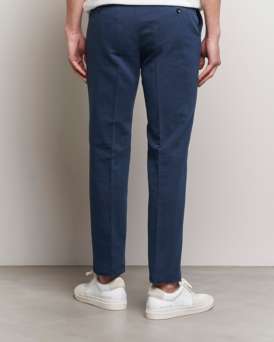 Homme | Pantalons | Incotex | Regular Fit Comfort Cotton/Linen Trousers Navy