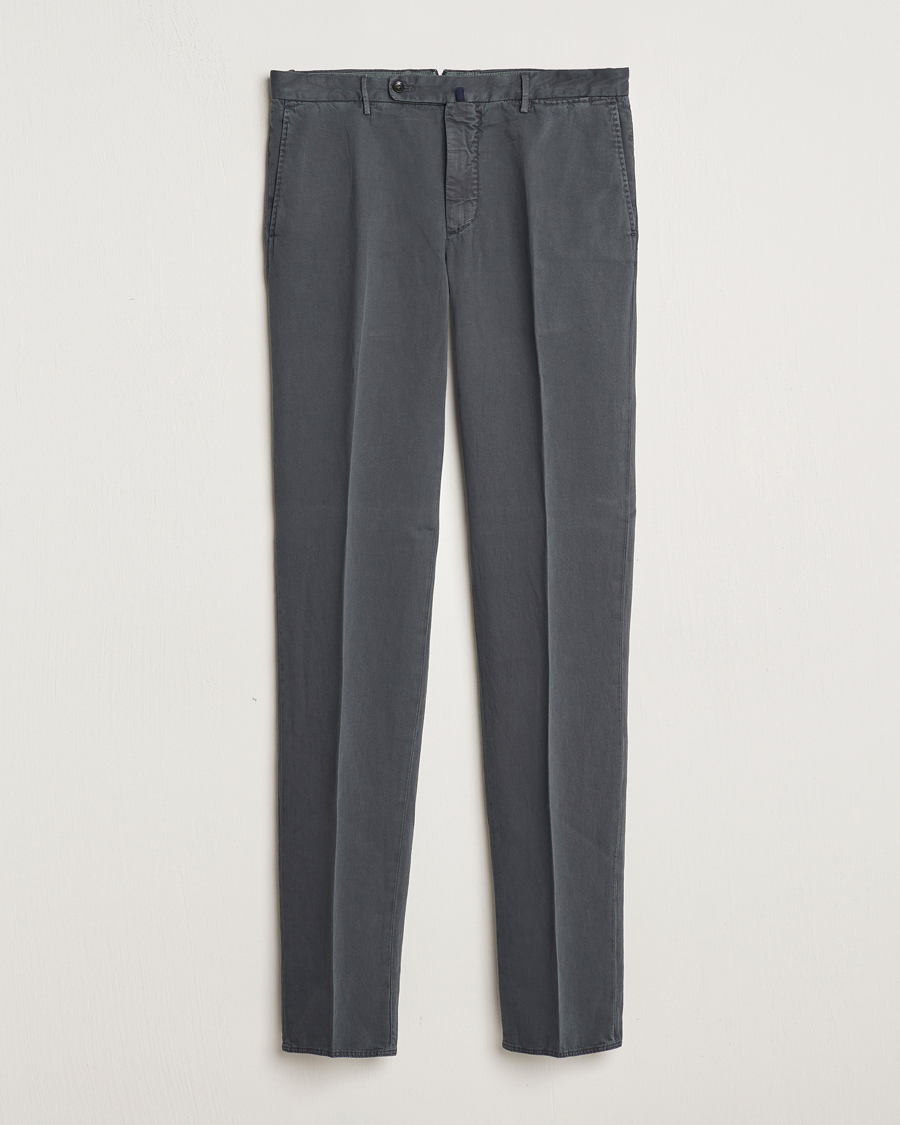 Homme | Pantalons | Incotex | Regular Fit Comfort Cotton/Linen Trousers Dark Grey