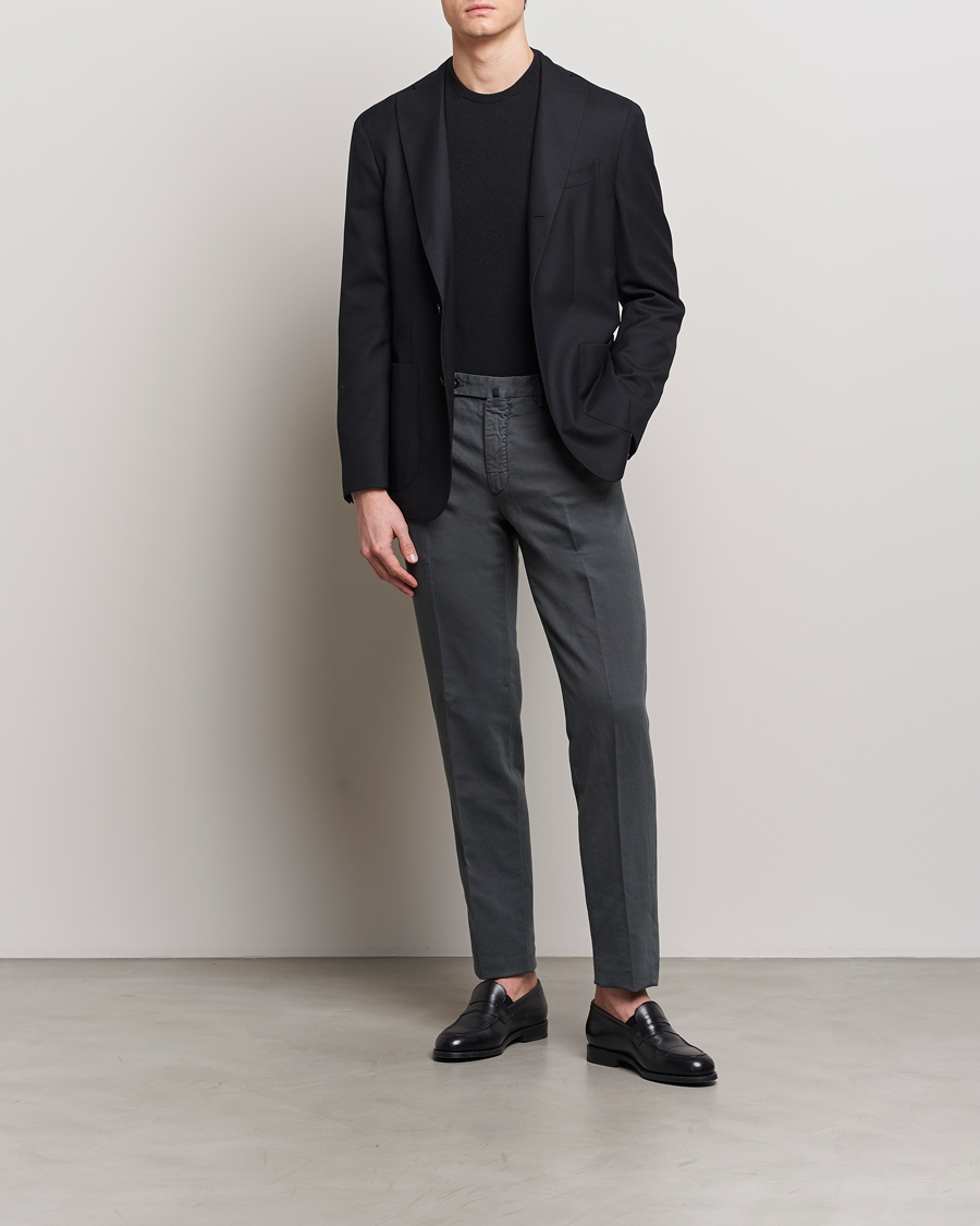 Homme | Pantalons | Incotex | Regular Fit Comfort Cotton/Linen Trousers Dark Grey