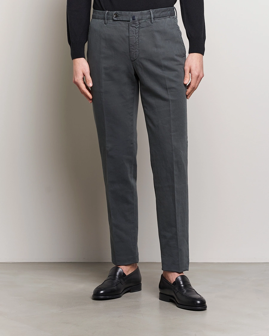 Homme | Slowear | Incotex | Regular Fit Comfort Cotton/Linen Trousers Dark Grey