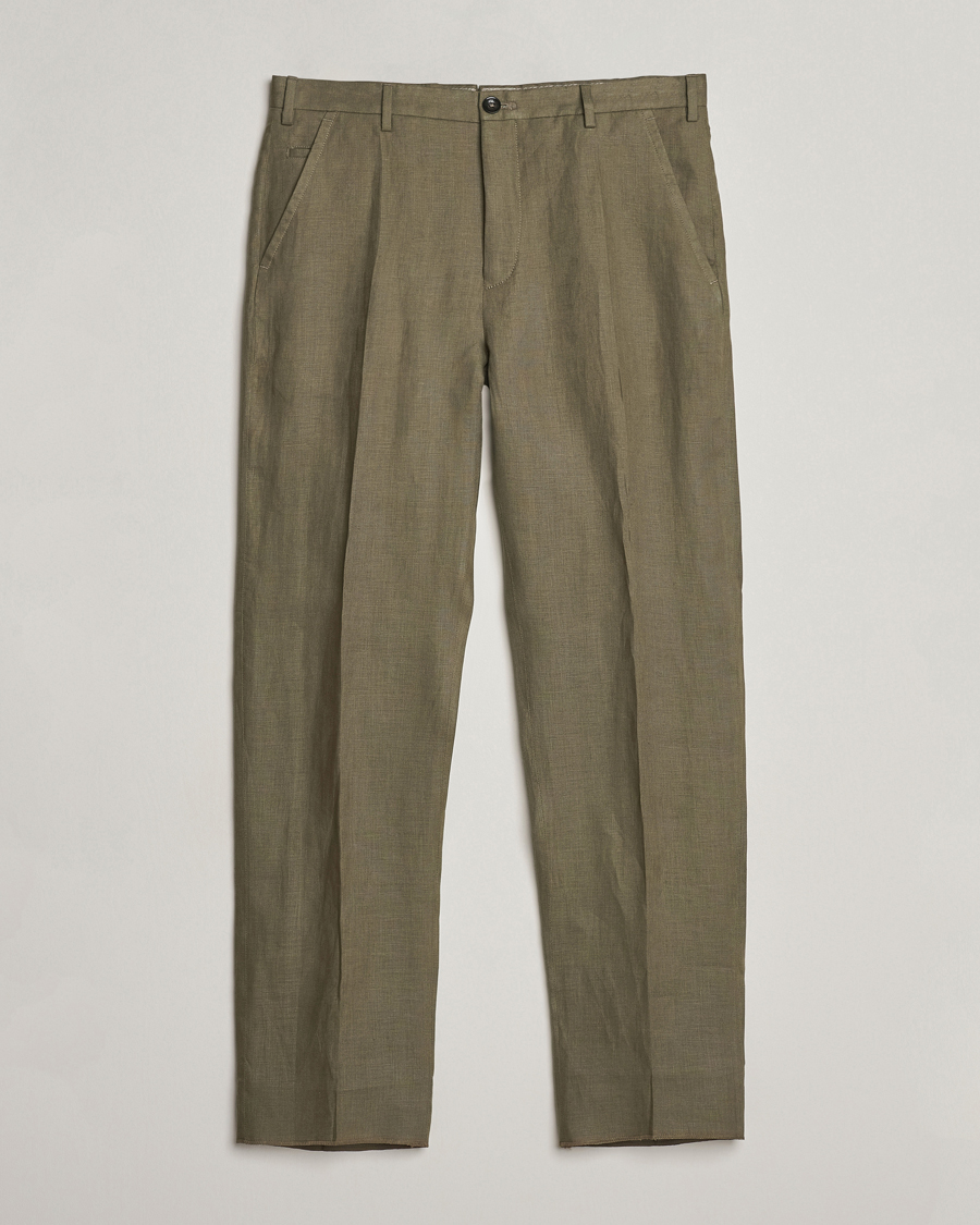 Homme | Pantalons | Incotex | Straight Fit Pure Linen Trousers Military