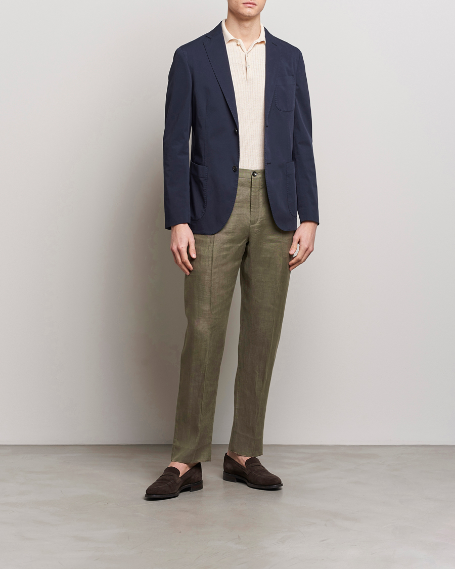 Homme | Pantalons | Incotex | Straight Fit Pure Linen Trousers Military
