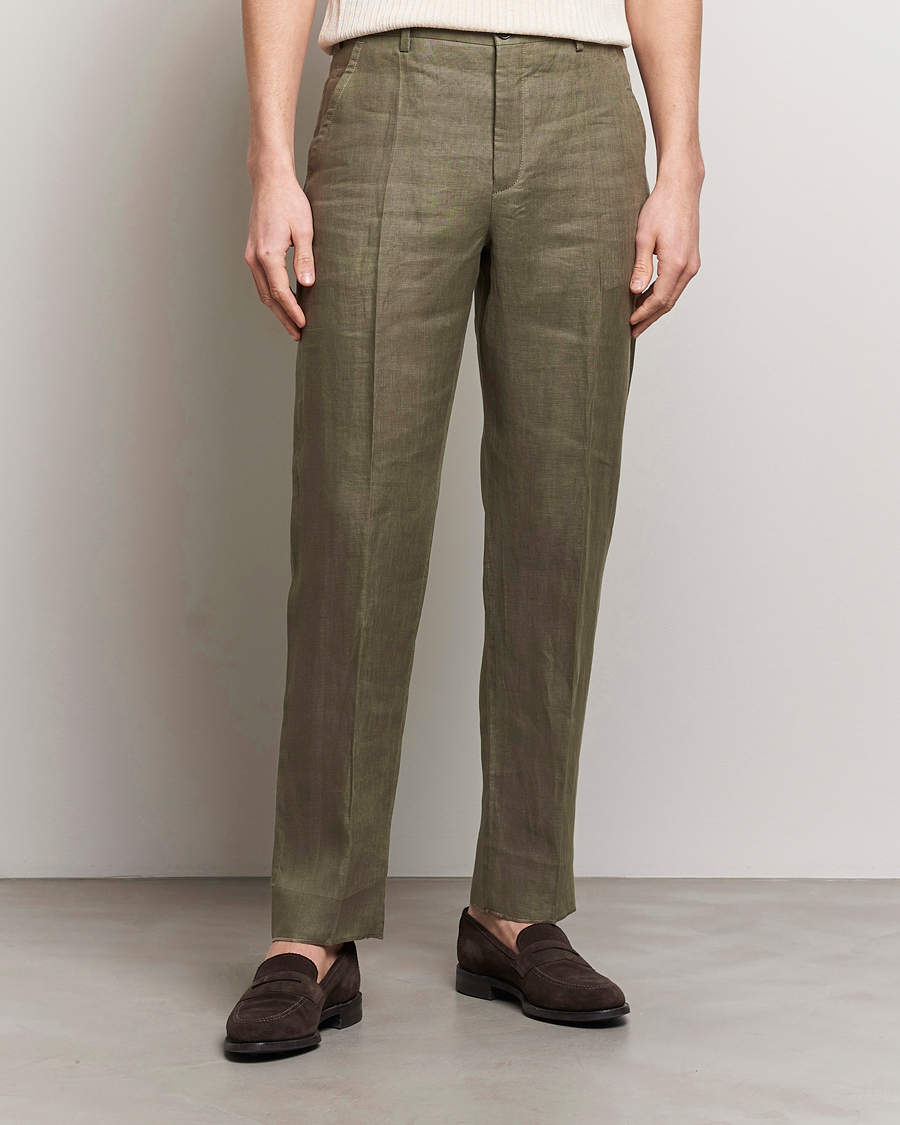 Homme |  | Incotex | Straight Fit Pure Linen Trousers Military