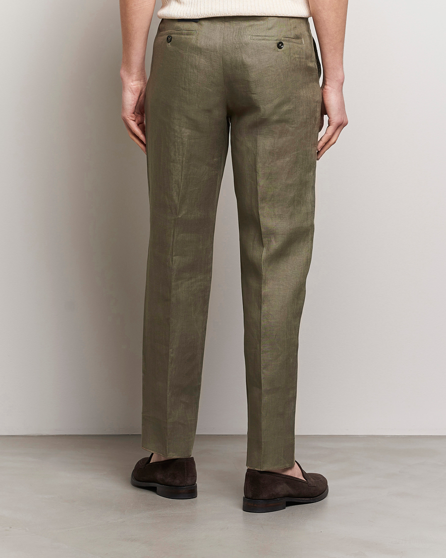 Homme | Pantalons | Incotex | Straight Fit Pure Linen Trousers Military