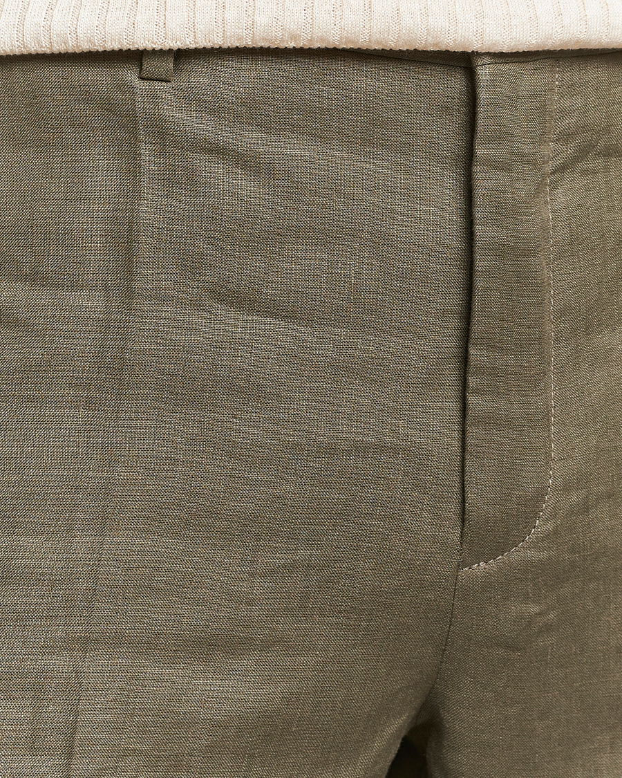 Homme | Pantalons | Incotex | Straight Fit Pure Linen Trousers Military