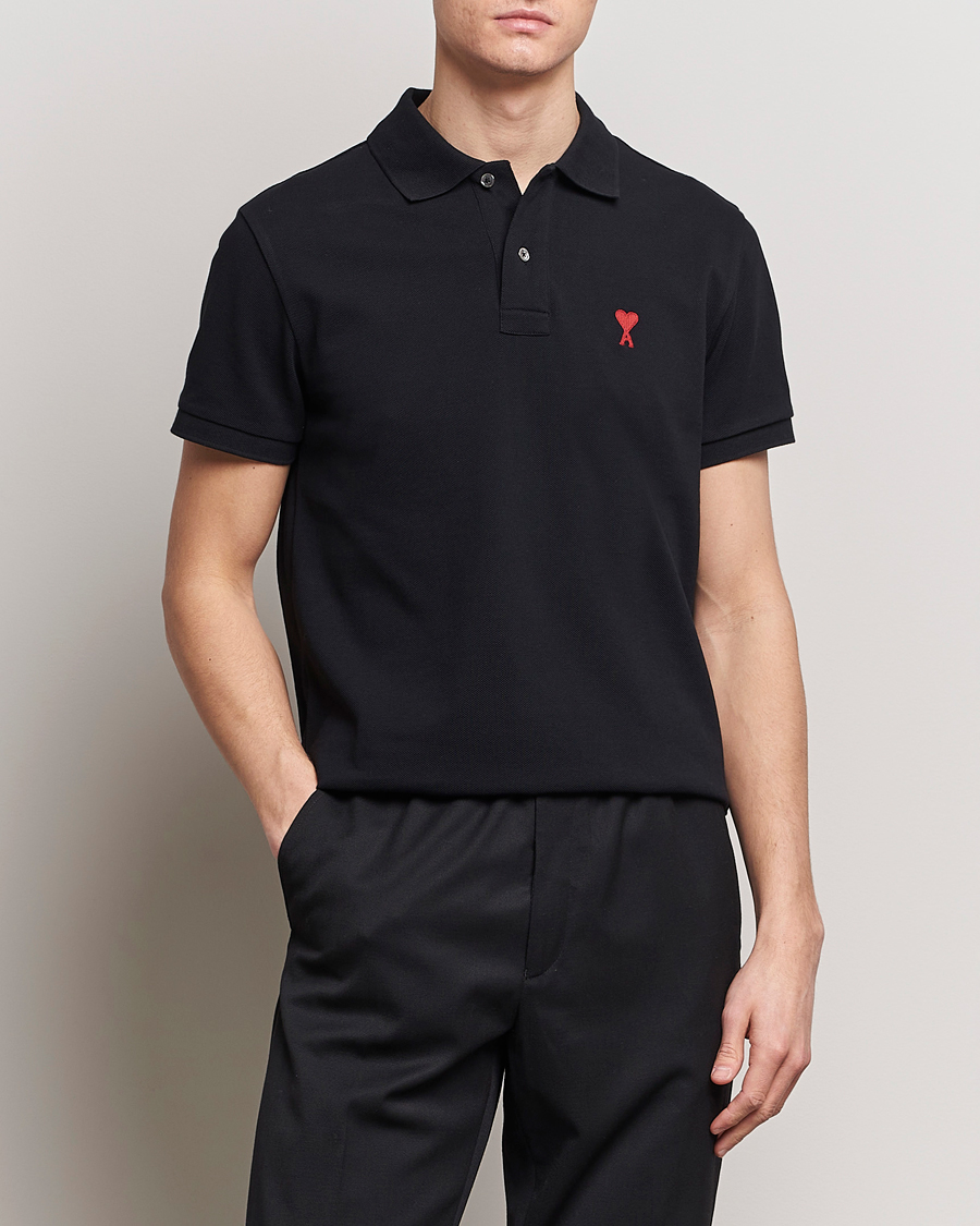Homme | Polos | AMI | Heart Logo Piquet Polo Black