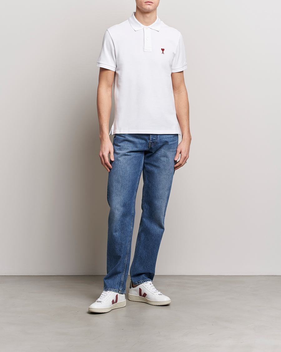 Homme | Polos | AMI | Heart Logo Piquet Polo White