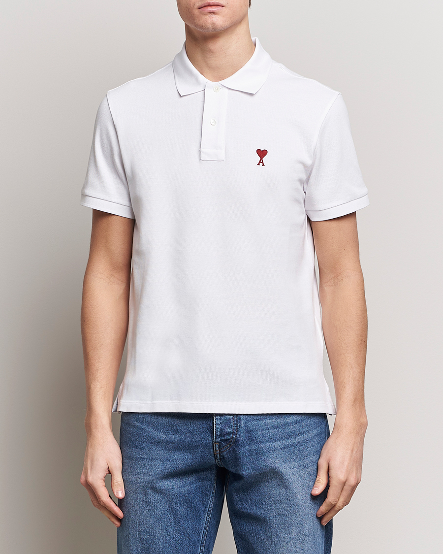Homme | Polos | AMI | Heart Logo Piquet Polo White