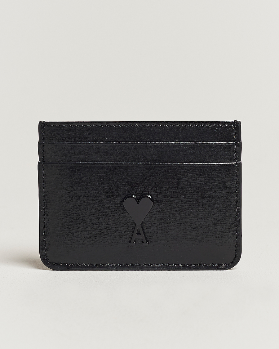 Homme | AMI Tonal Heart Logo Leather Card Holder Black | AMI | Tonal Heart Logo Leather Card Holder Black