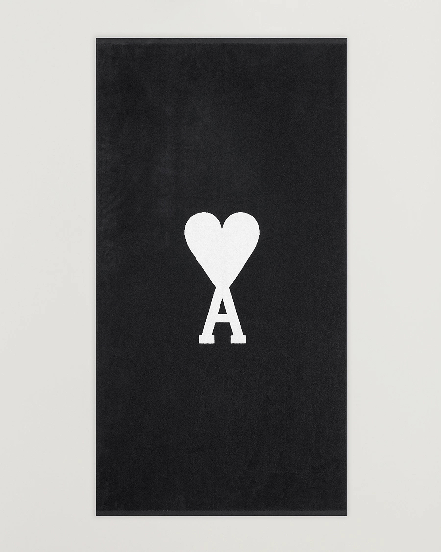 Homme | AMI Heart Logo Beach Towel Black/White | AMI | Heart Logo Beach Towel Black/White