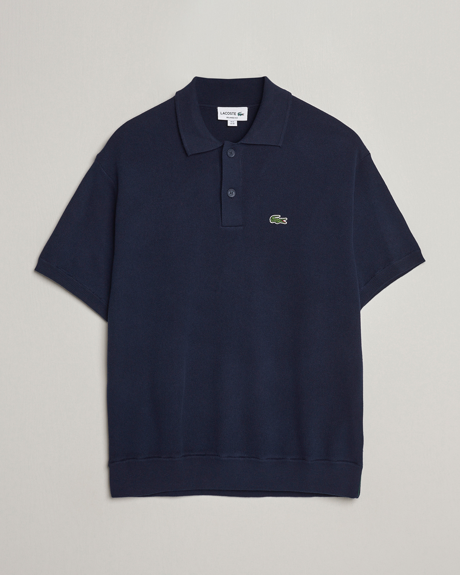 Homme | Polos | Lacoste | Relaxed Fit Moss Stitched Knitted Polo Navy