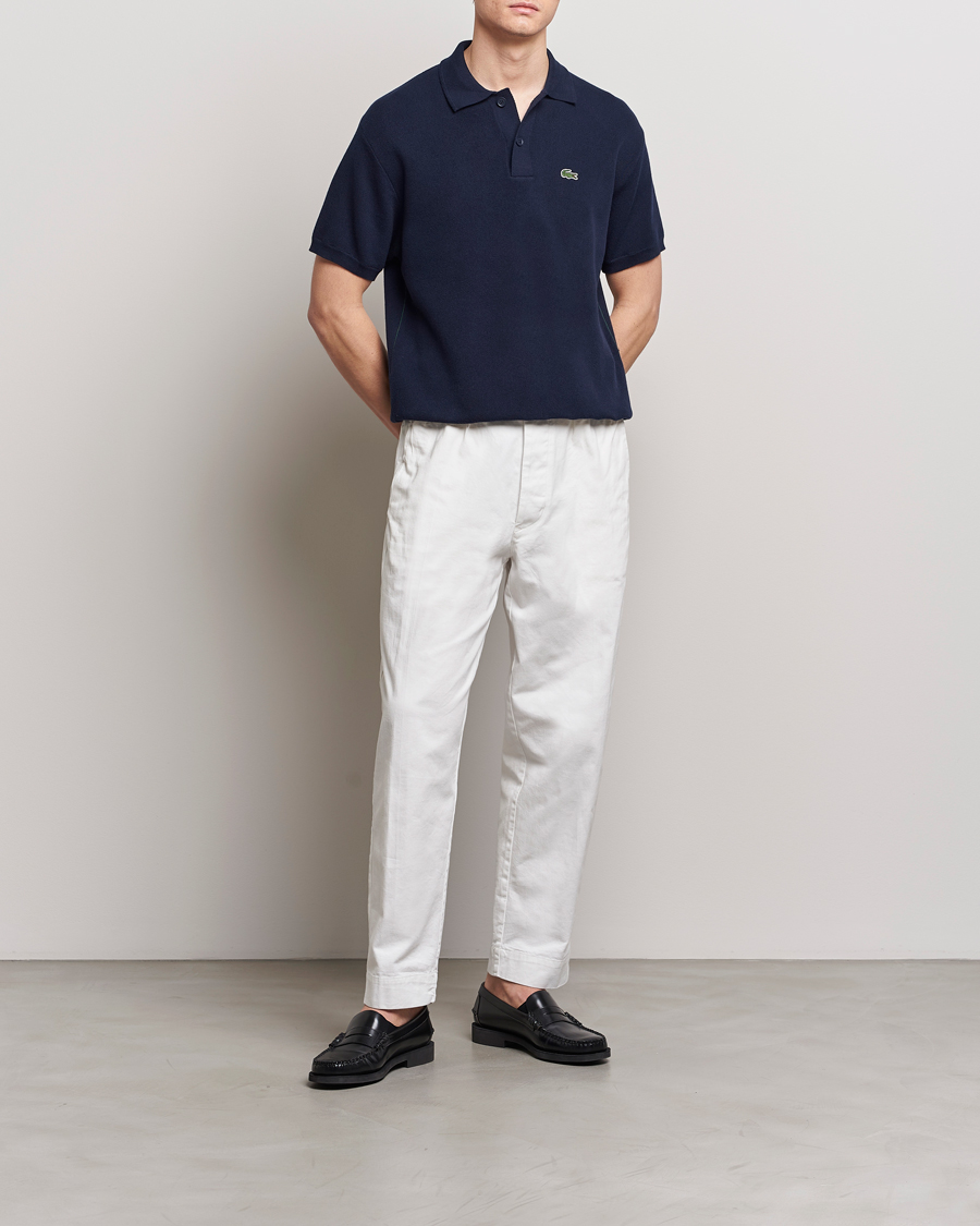 Homme | Polos | Lacoste | Relaxed Fit Moss Stitched Knitted Polo Navy
