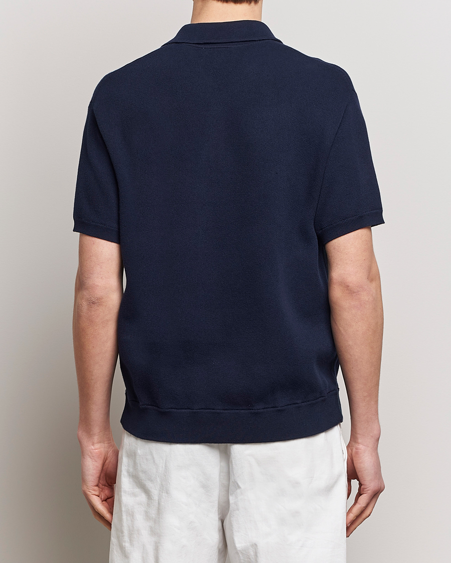 Homme | Polos | Lacoste | Relaxed Fit Moss Stitched Knitted Polo Navy