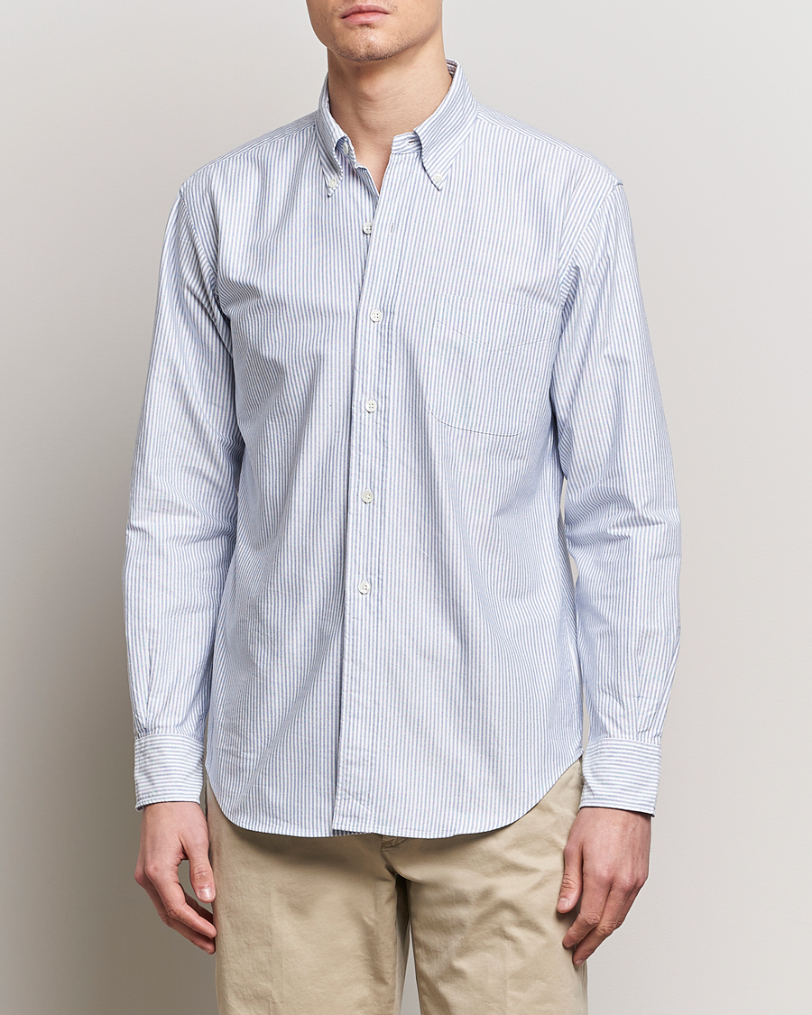 Homme | Chemises Oxford | Kamakura Shirts | Vintage Ivy Oxford Button Down Shirt Blue Stripe