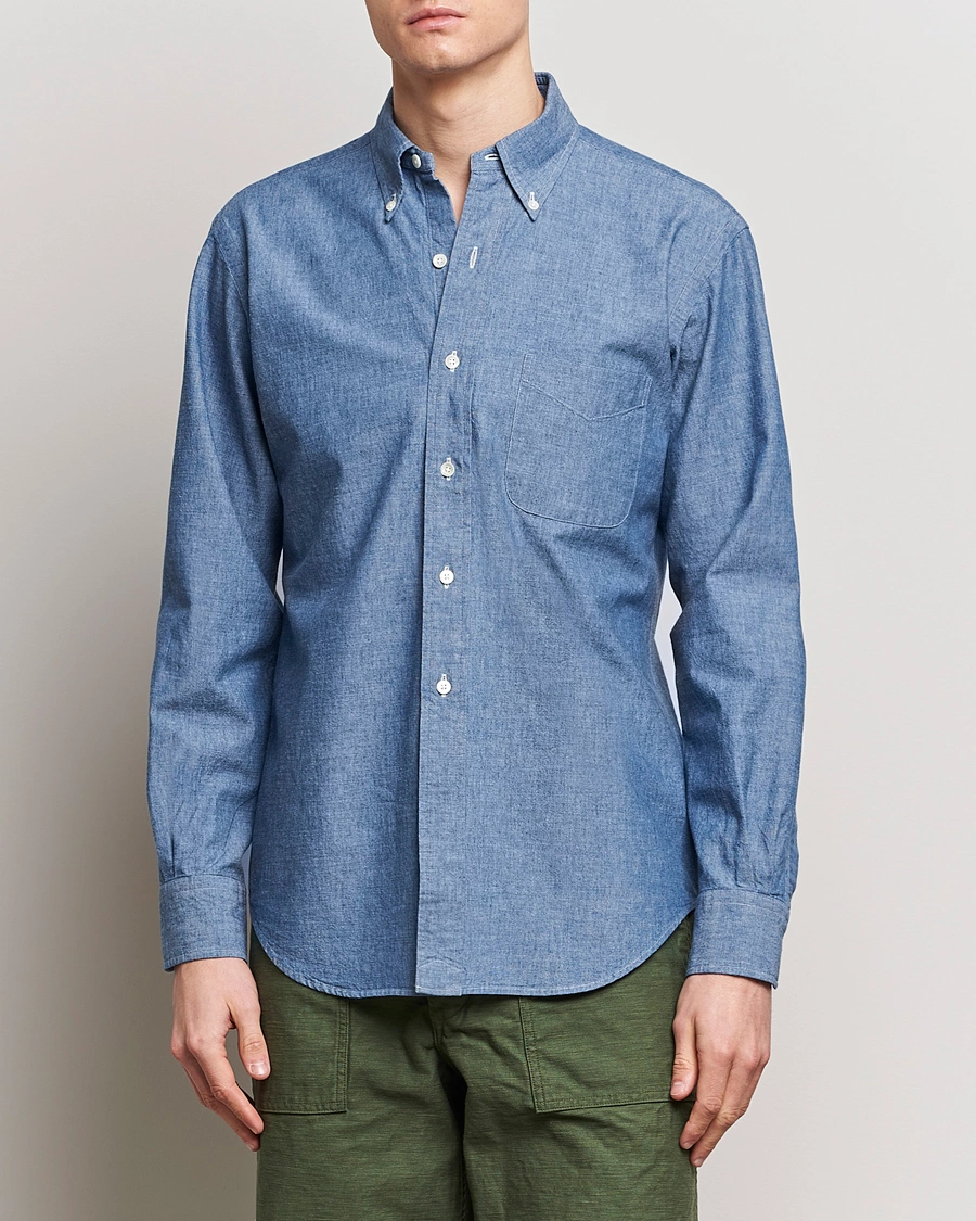 Homme |  | Kamakura Shirts | Vintage Ivy Chambray Button Down Shirt Blue