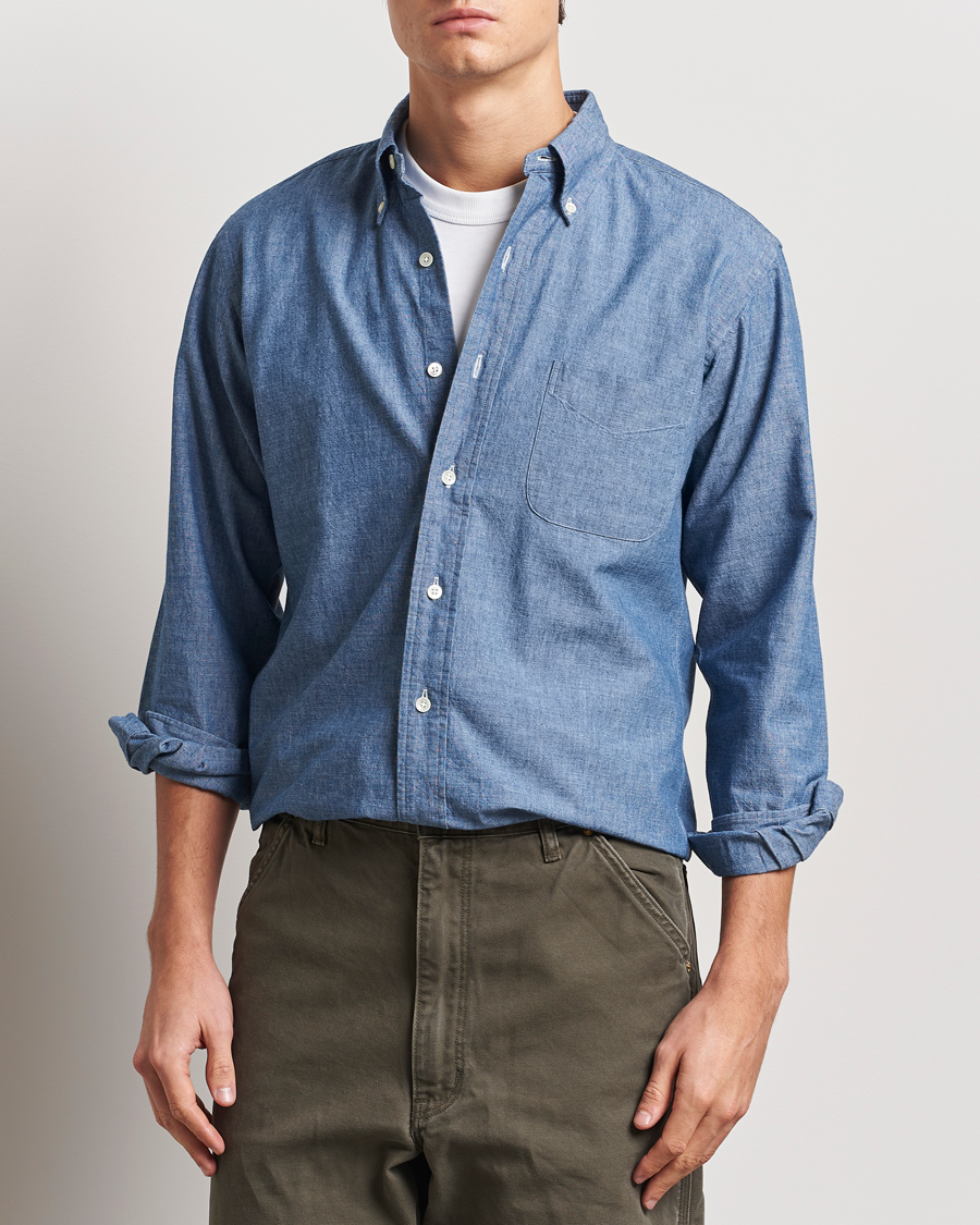 Homme | Chemises | Kamakura Shirts | Vintage Ivy Chambray Button Down Shirt Blue