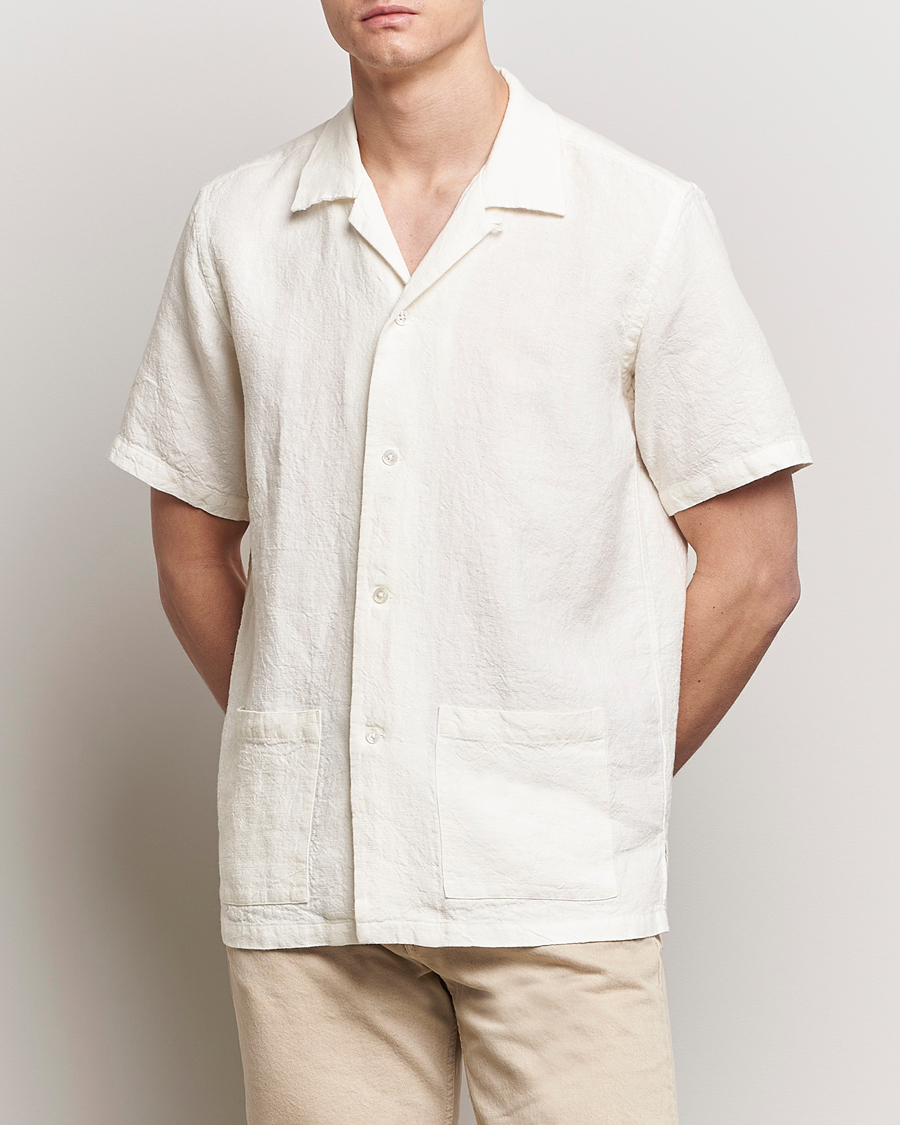 Homme | Chemises À Manches Courtes | Kamakura Shirts | Vintage Ivy Heavy Linen Beach Shirt White