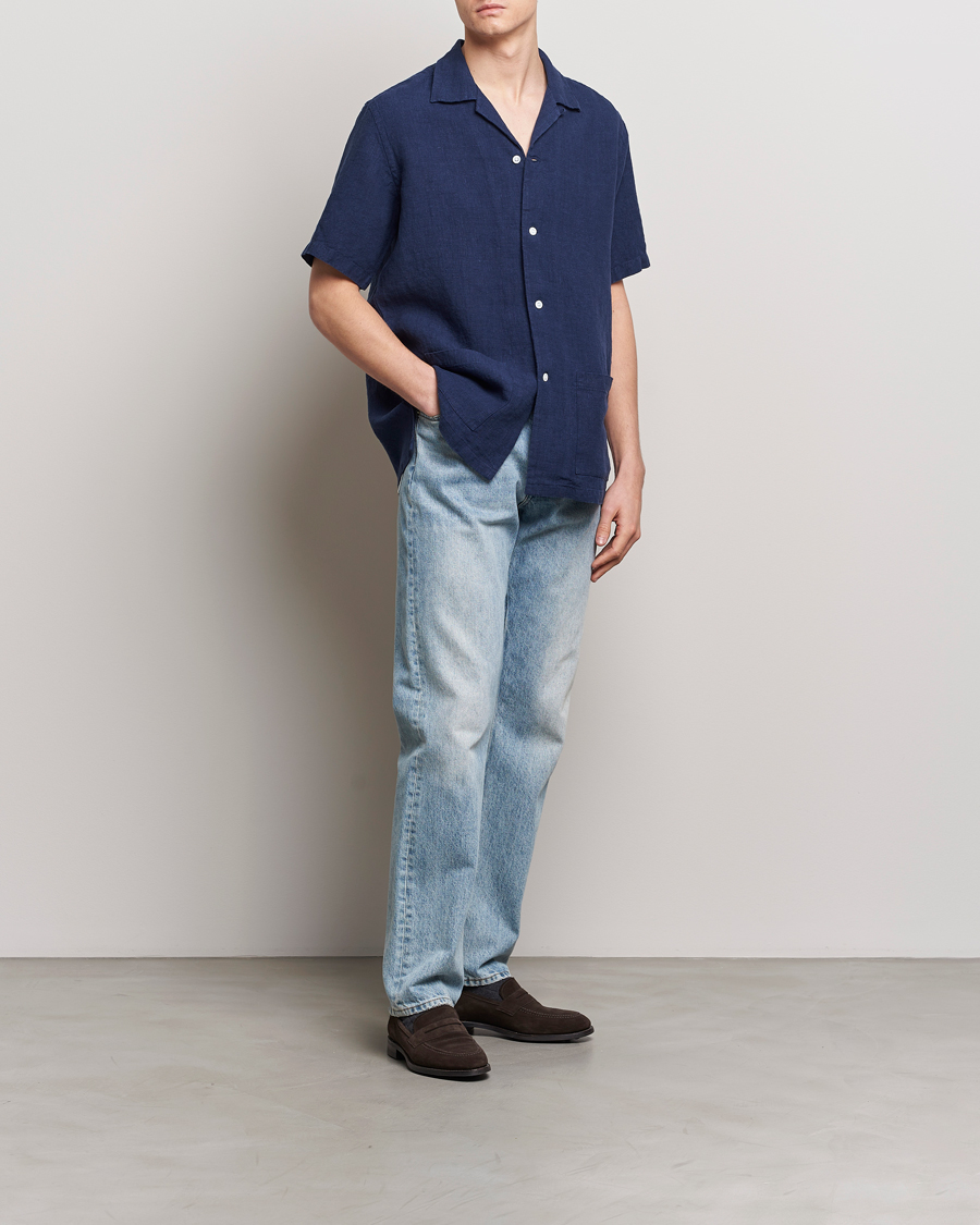 Homme | Chemises | Kamakura Shirts | Heavy Linen Beach Shirt Navy