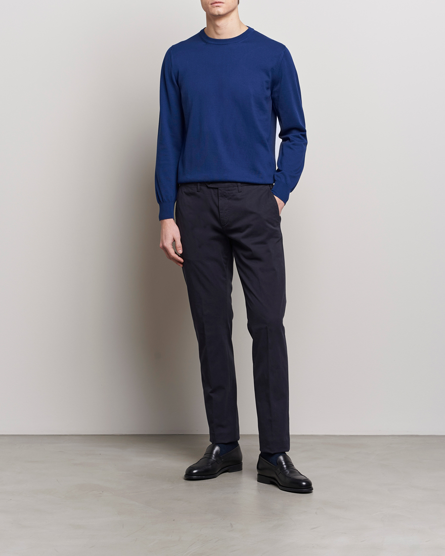 Homme | Pulls Et Tricots | Canali | Cotton Crew Neck Pullover Royal Blue