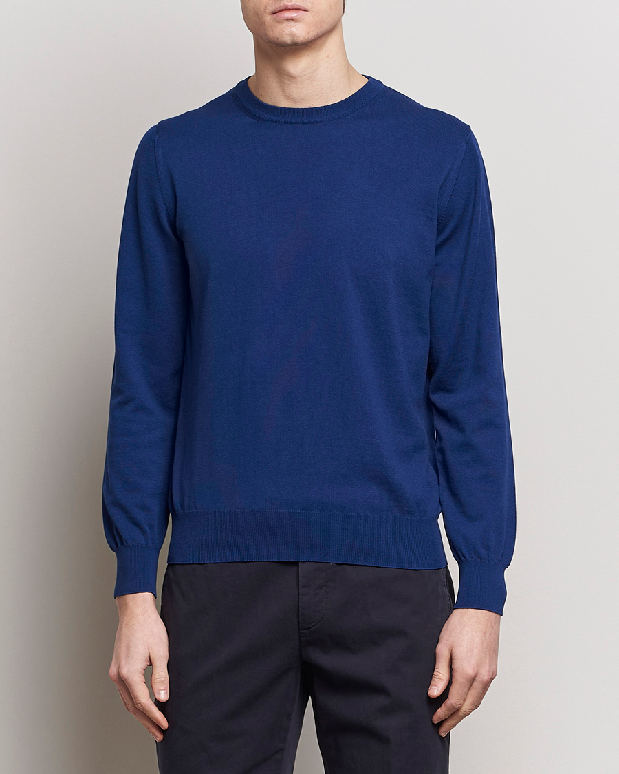 Homme | Pulls Et Tricots | Canali | Cotton Crew Neck Pullover Royal Blue