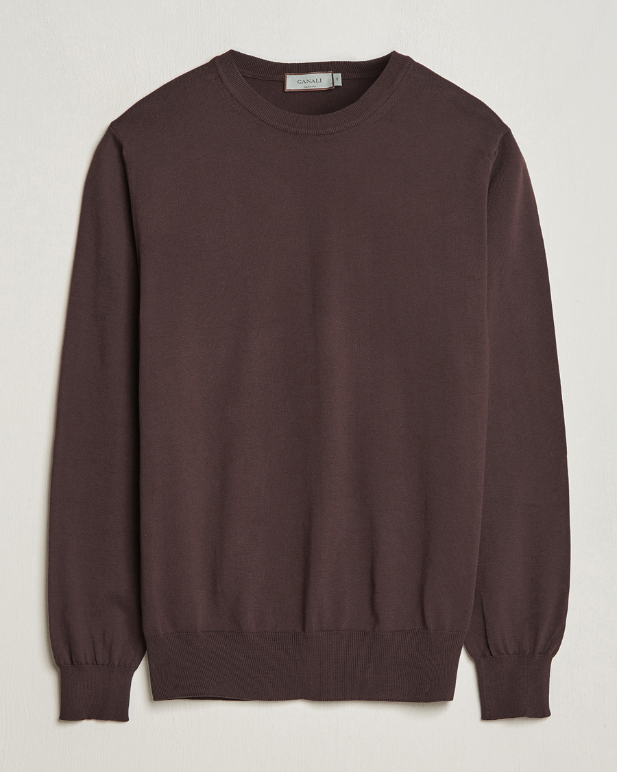 Homme | Pulls Et Tricots | Canali | Cotton Crew Neck Pullover Dark Brown