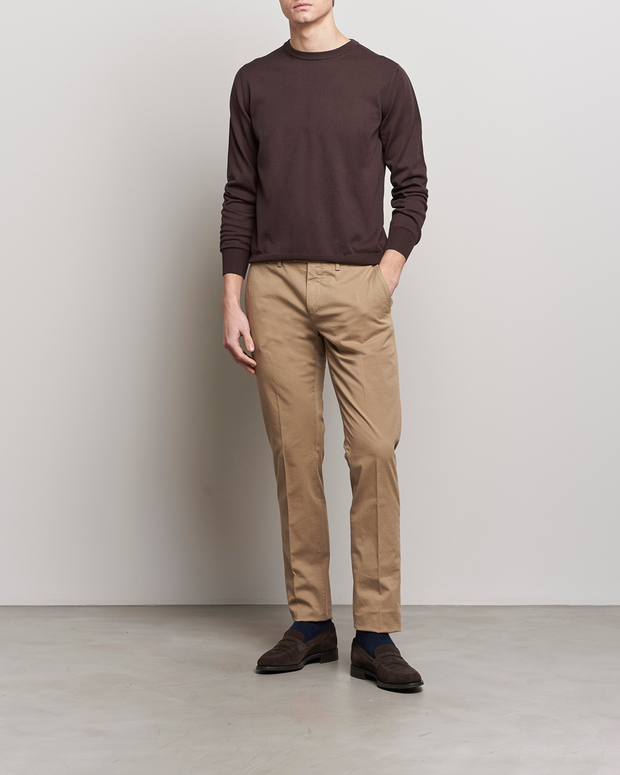 Homme | Pulls Et Tricots | Canali | Cotton Crew Neck Pullover Dark Brown