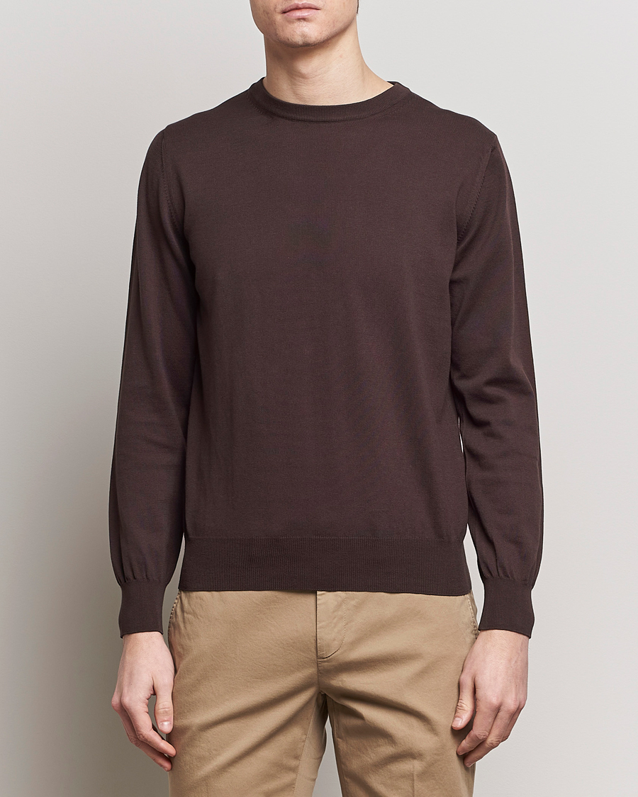 Homme | Pulls Et Tricots | Canali | Cotton Crew Neck Pullover Dark Brown