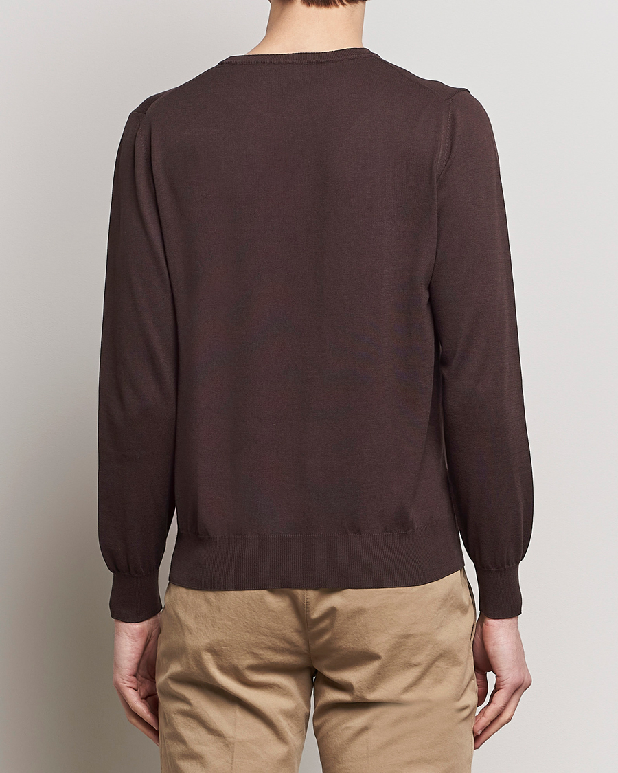 Homme | Pulls Et Tricots | Canali | Cotton Crew Neck Pullover Dark Brown