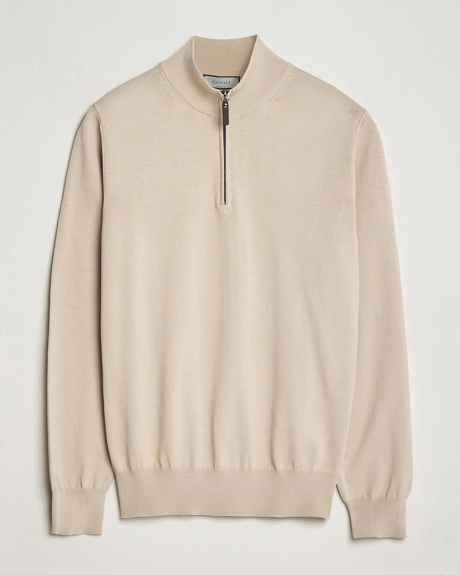 Homme | Pulls Et Tricots | Canali | Cotton Half Zip Sweater Beige