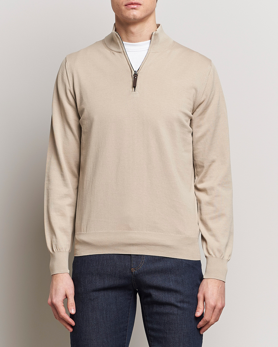 Homme | Half-zip | Canali | Cotton Half Zip Sweater Beige