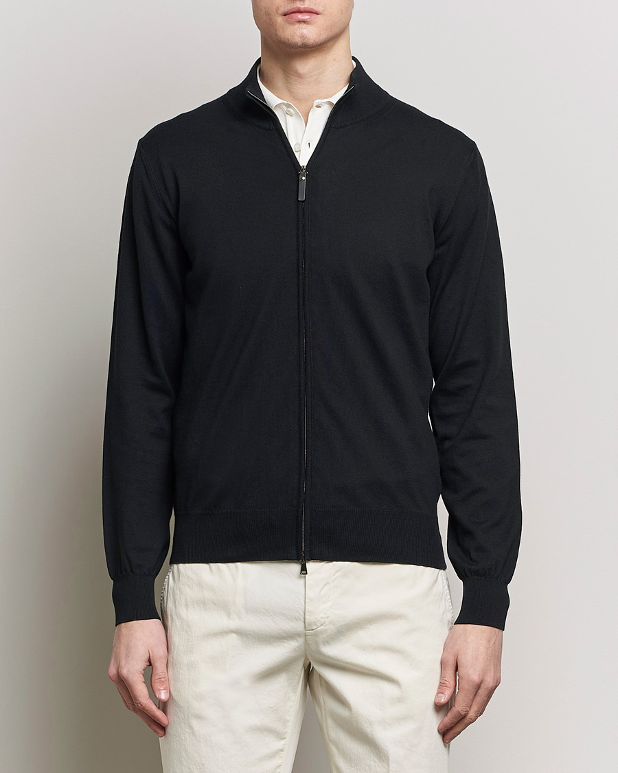 Homme | Italian Department | Canali | Cotton Full Zip Sweater Black