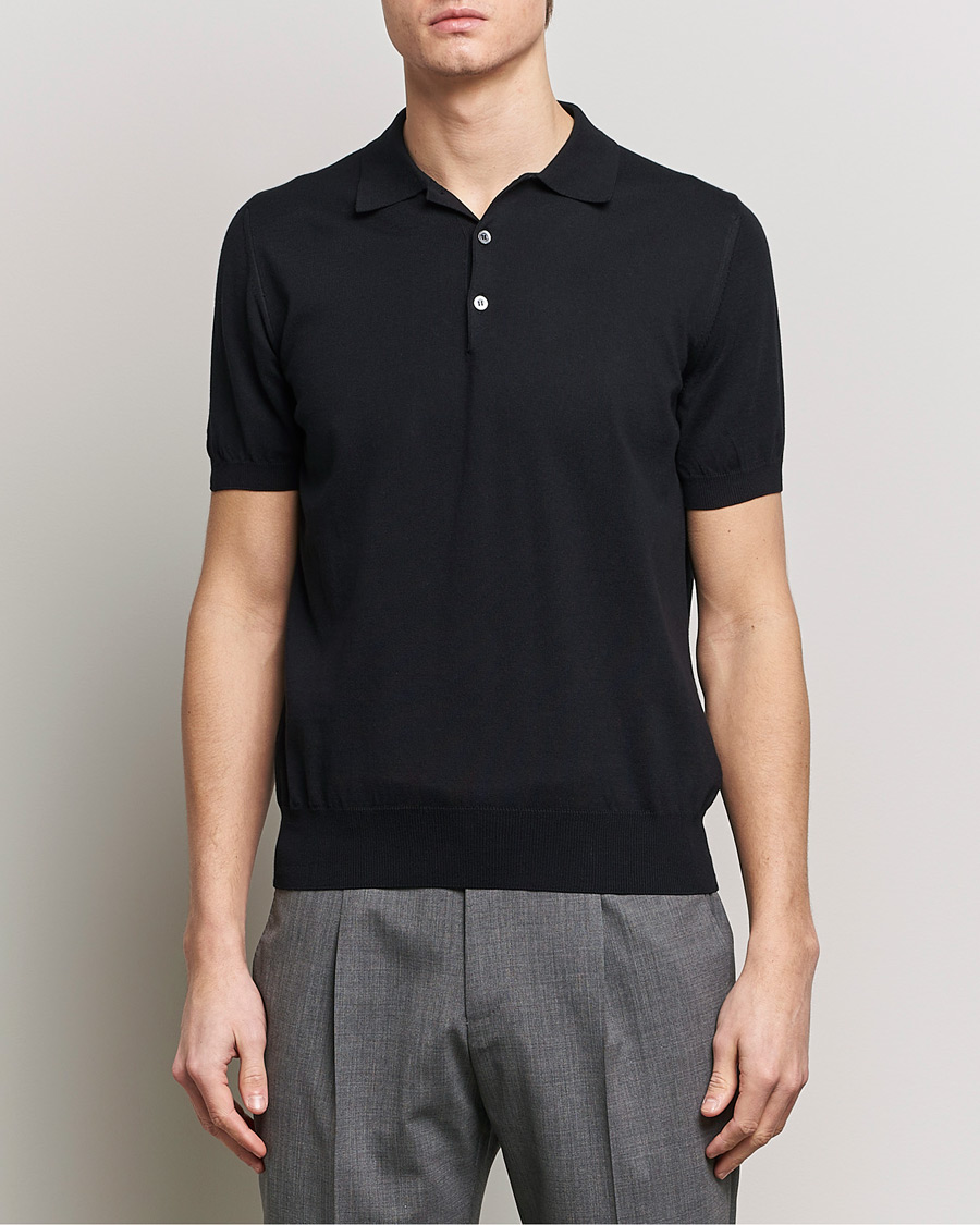 Homme |  | Canali | Cotton Short Sleeve Polo Black