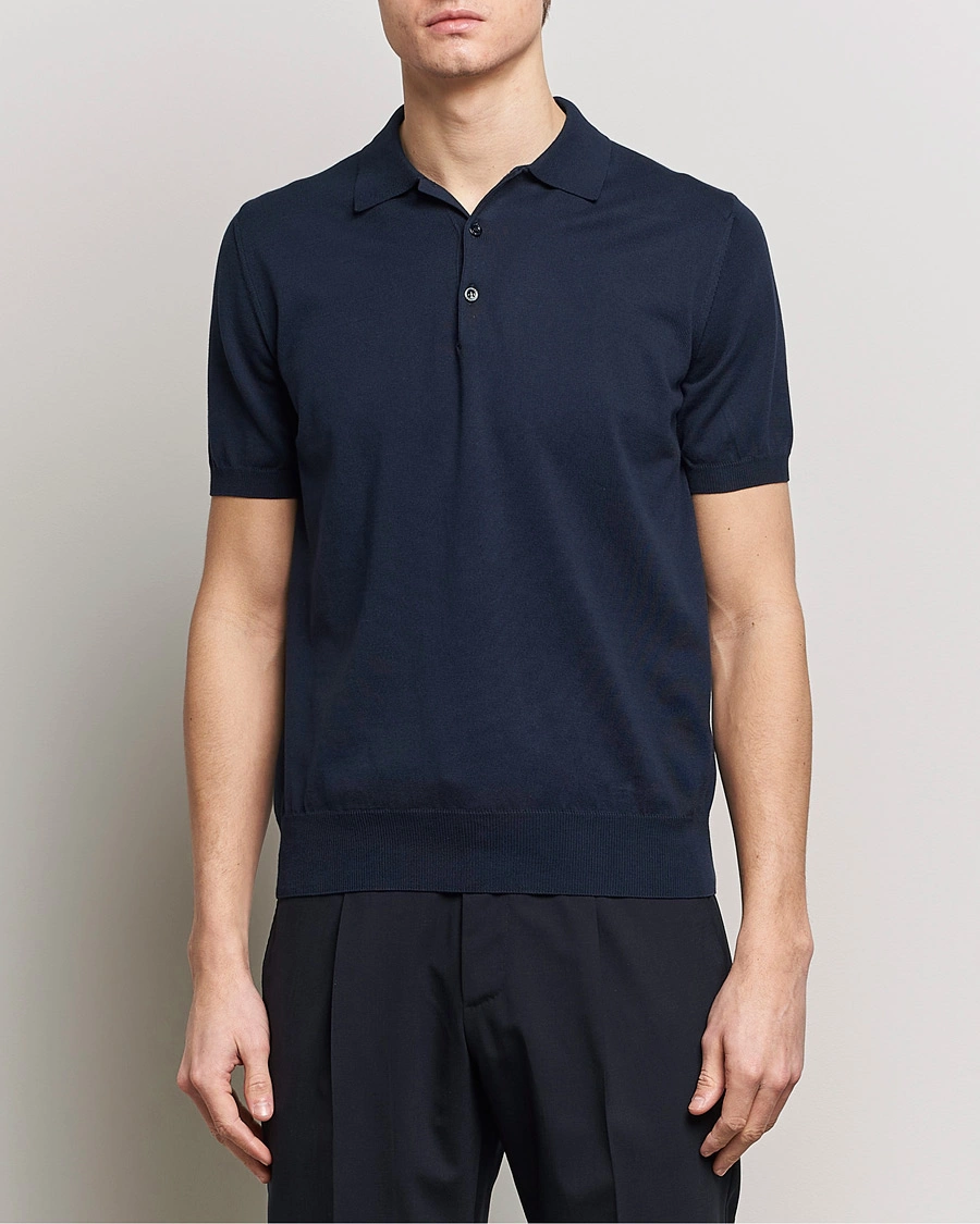Homme | Quiet Luxury | Canali | Cotton Short Sleeve Polo Navy