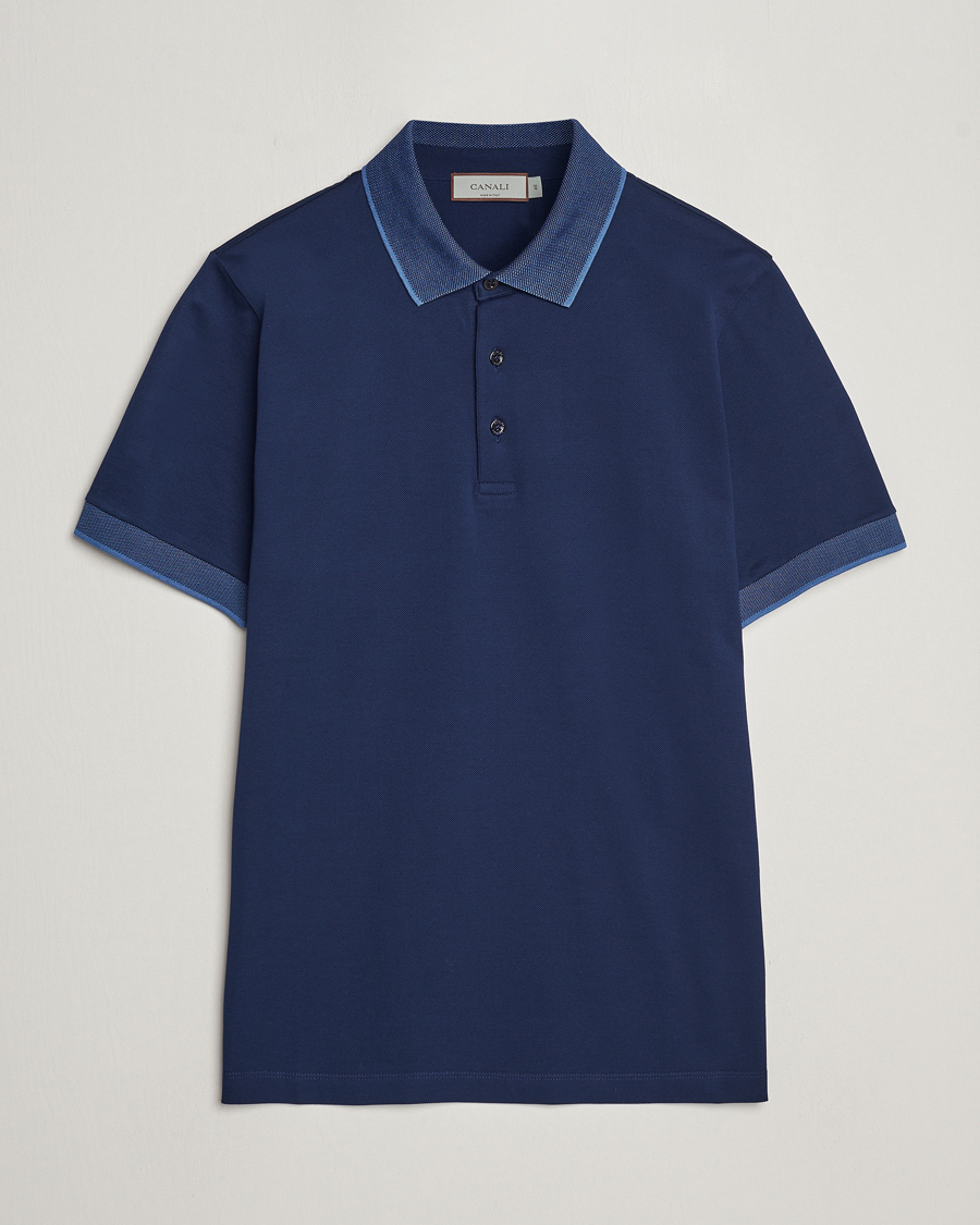 Homme | Polos | Canali | Contrast Collar Short Sleeve Polo Dark Blue