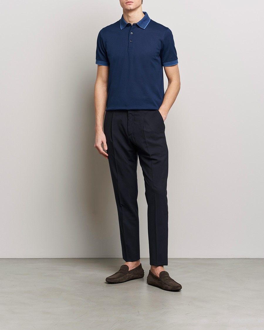 Homme | Polos | Canali | Contrast Collar Short Sleeve Polo Dark Blue