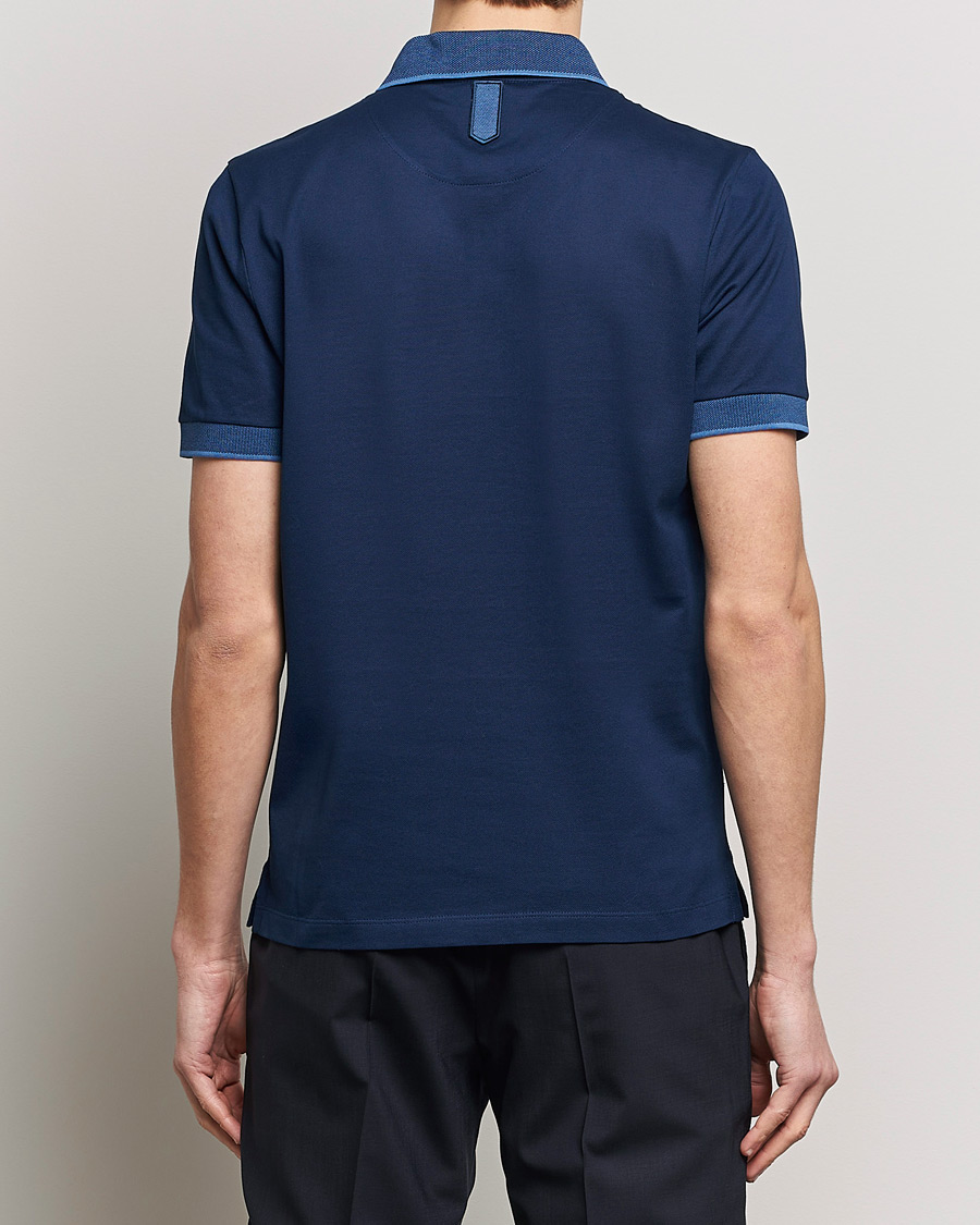 Homme | Polos | Canali | Contrast Collar Short Sleeve Polo Dark Blue