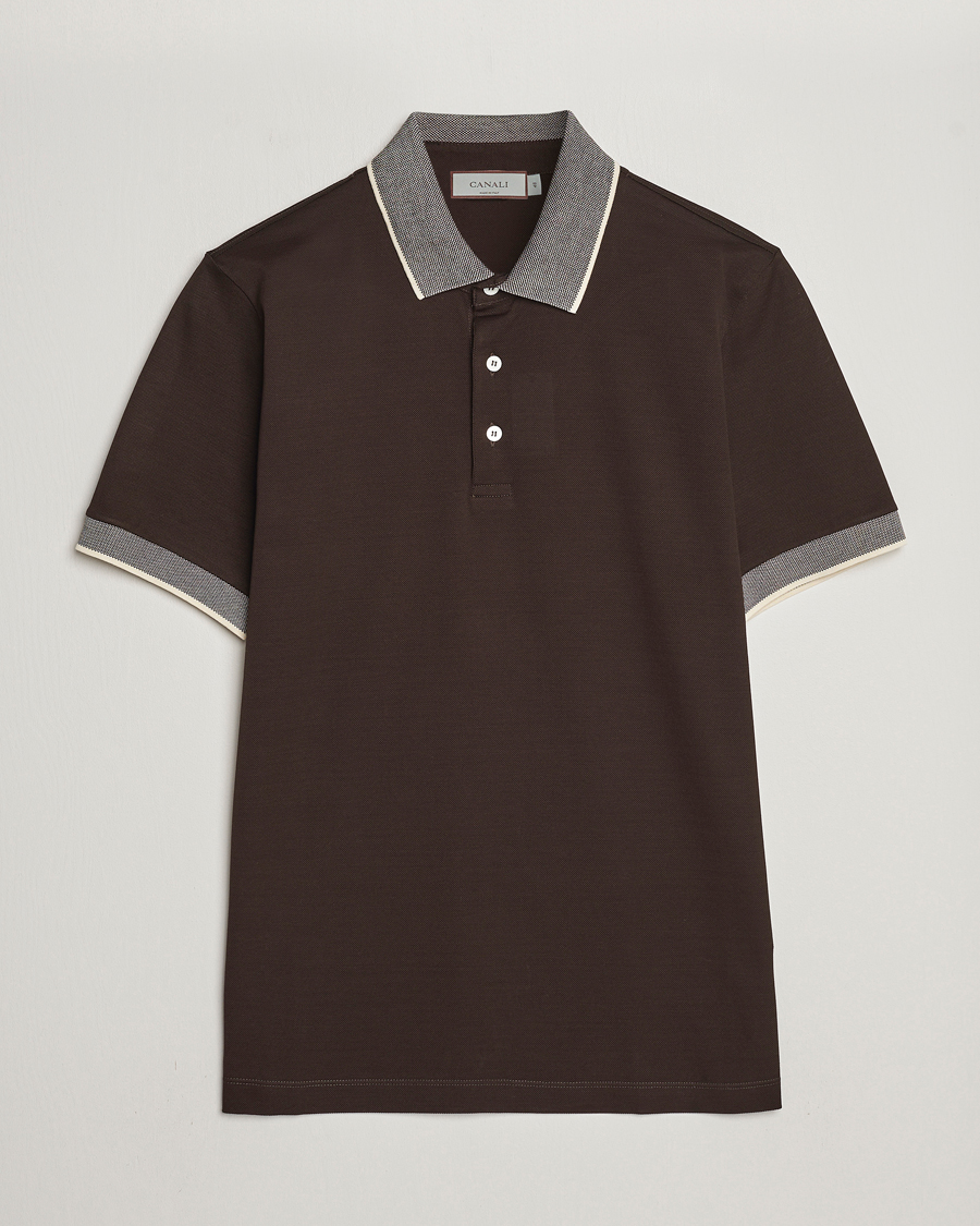 Homme | Polos | Canali | Contrast Collar Short Sleeve Polo Dark Brown
